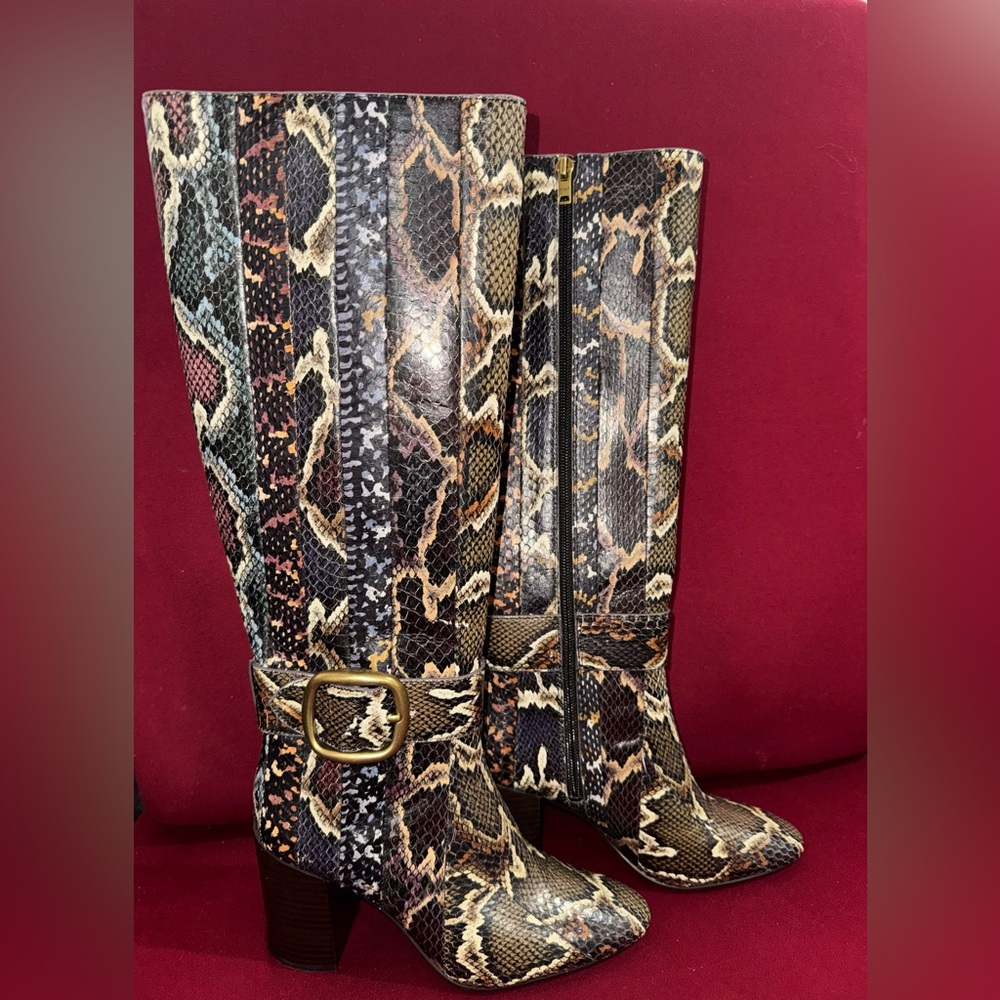 Coach Evelyn Multicolor Genuine Snakeskin Heeled Boots - Picture 2 of 11